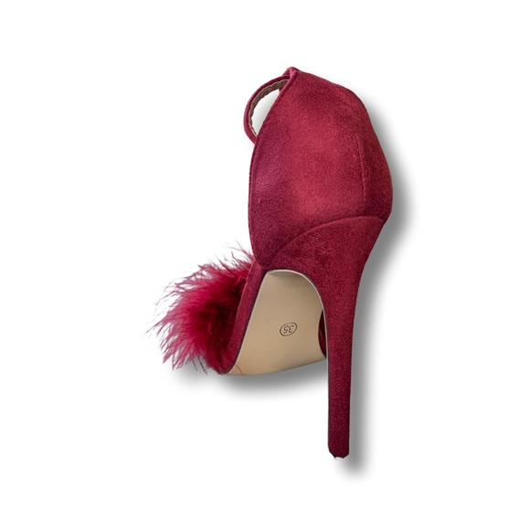 MMJULY Open Toe Ankle Strap Feathered Stiletto Heel - Picture 3 of 12